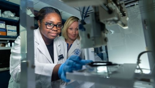 Student and professor in lab